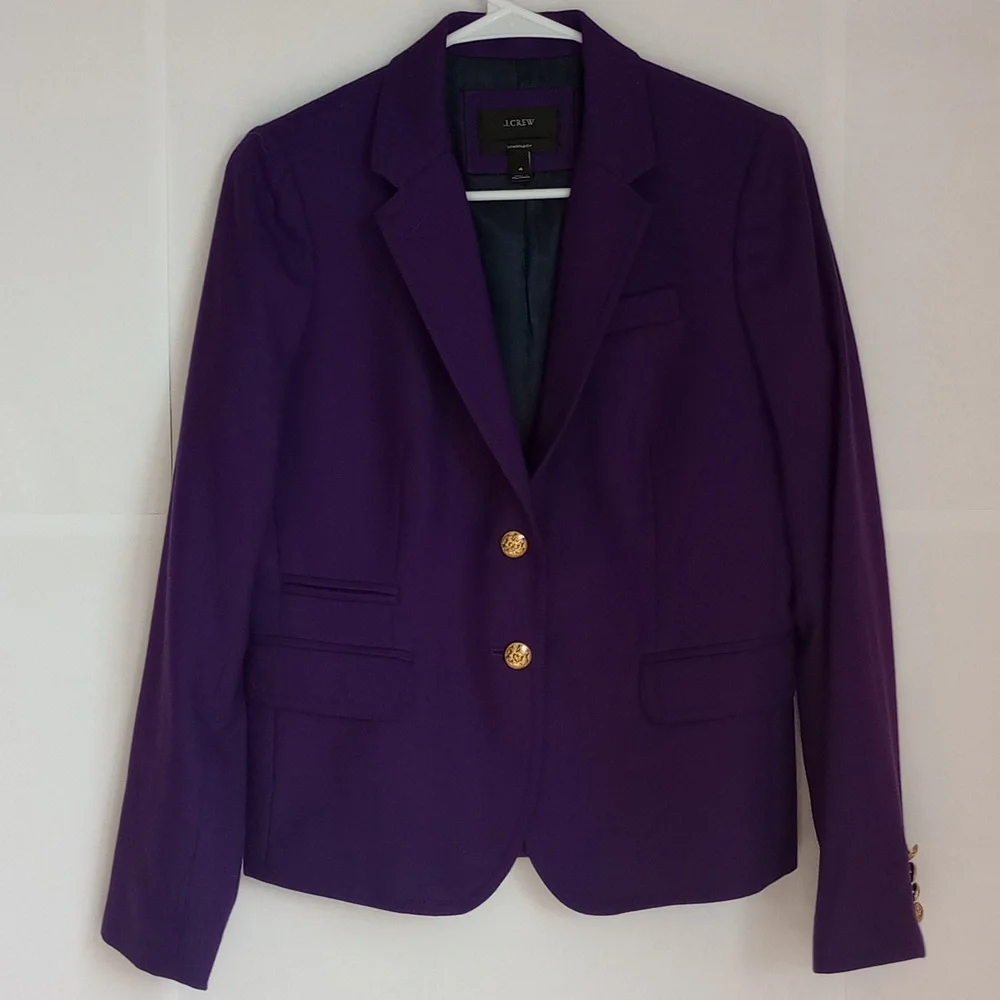 JCREW Royal Purple New Schoolboy Wool Blazer with Brass Buttons 4 Longer Length - Picture 4 of 13